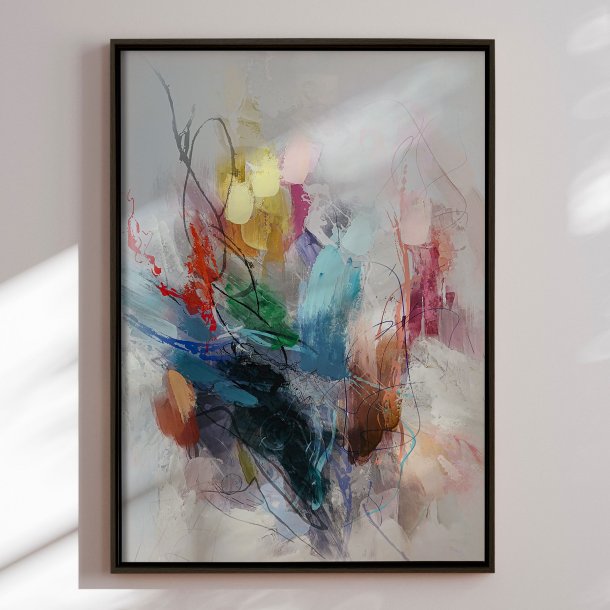 H�ndlavet maleri med sort ramme - Abstract Storm V - Mixed media