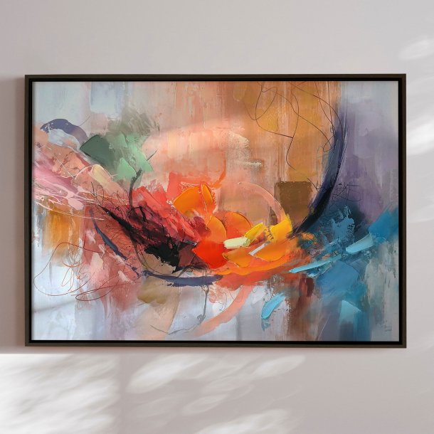 H�ndlavet maleri med sort ramme - Abstract Storm VI - Mixed media