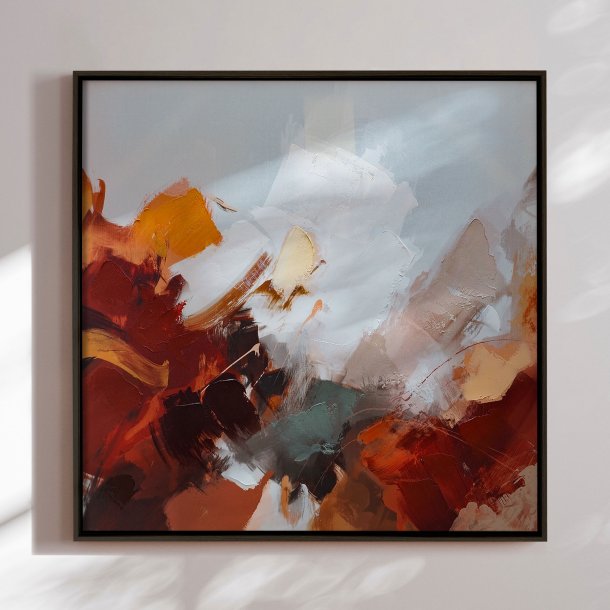 H�ndlavet maleri med sort ramme - Red Motion  - Mixed media