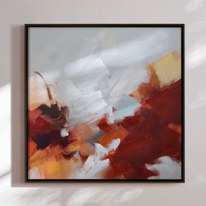H�ndlavet maleri med sort ramme - Red Motion ll - Mixed media