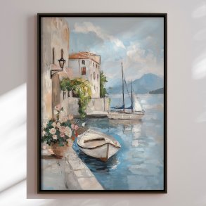 H�ndlavet maleri med ramme - Harbor Reflection - Mixed media