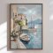 H�ndlavet maleri med ramme - Harbor Reflection - Mixed media