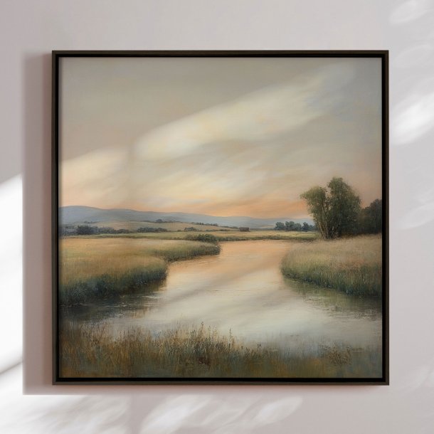 Handmade panting with frame - Quiet Waters - Mixed media