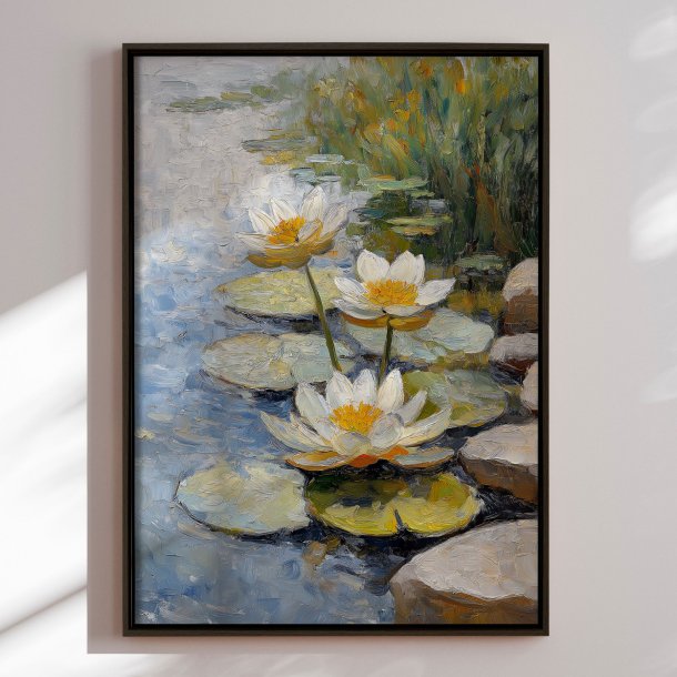 Handmade panting with frame - Morning Lilies - Mixed media