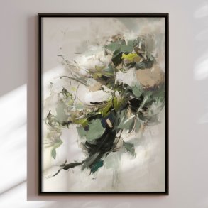 Handmade panting in frame - Green Dance - Mixed media
