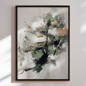 Handmade painting with black frame - Green Dance - Mixed media