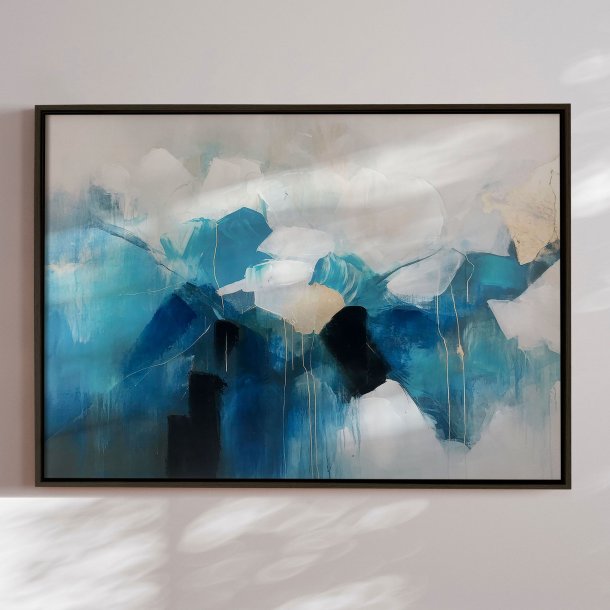 H�ndlavet maleri med sort ramme - Blue Concert - Mixed media