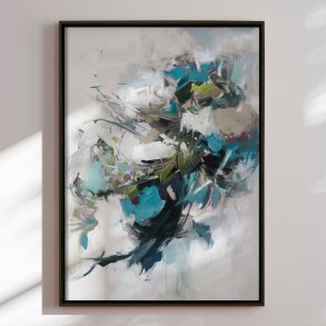 Handmade panting in frame - Blue Motion - Mixed media