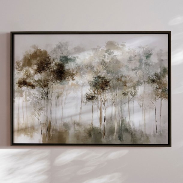 H�ndlavet maleri med sort ramme - Dreamy Forest - Mixed media