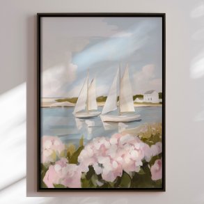 H�ndlavet maleri med ramme - Nantucket Sails - Kathrin Pienaar - Mixed media