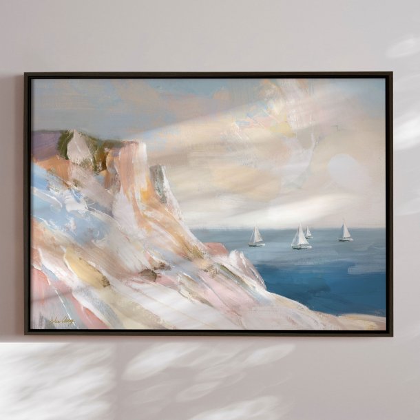 Handmade panting with frame - Coastal Sailboats - Julia Cheney - Mixed media