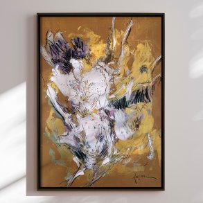 H�ndlavet maleri med ramme - Golden Floral Bloom - Dorothy Fagan - Mixed Media