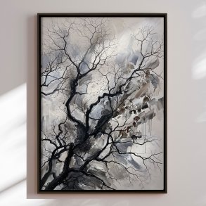 H�ndlavet maleri med ramme - Bare Winter Branches - HUGO - Mixed media
