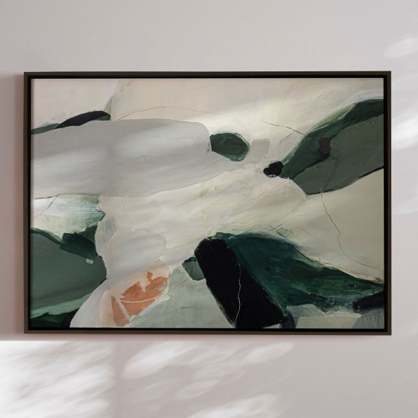 H�ndlavet maleri med ramme - Soft Green Abstract Landscape - Arohika Verma - Mixed media