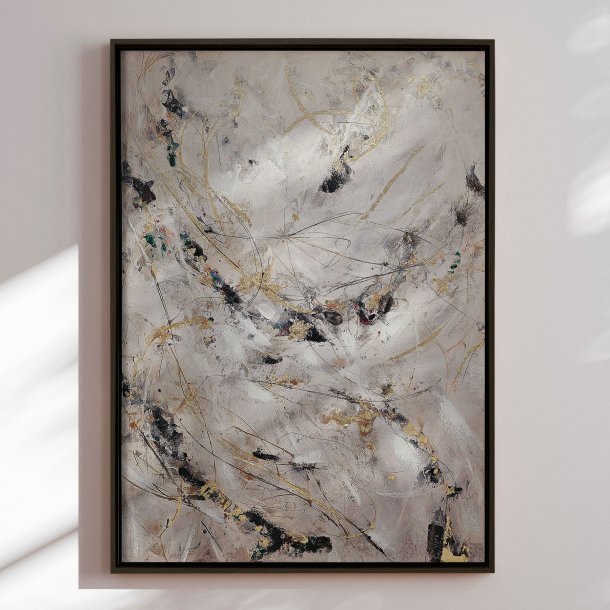 Handmade painting with black frame - Dance of Dots ll - Mixed media