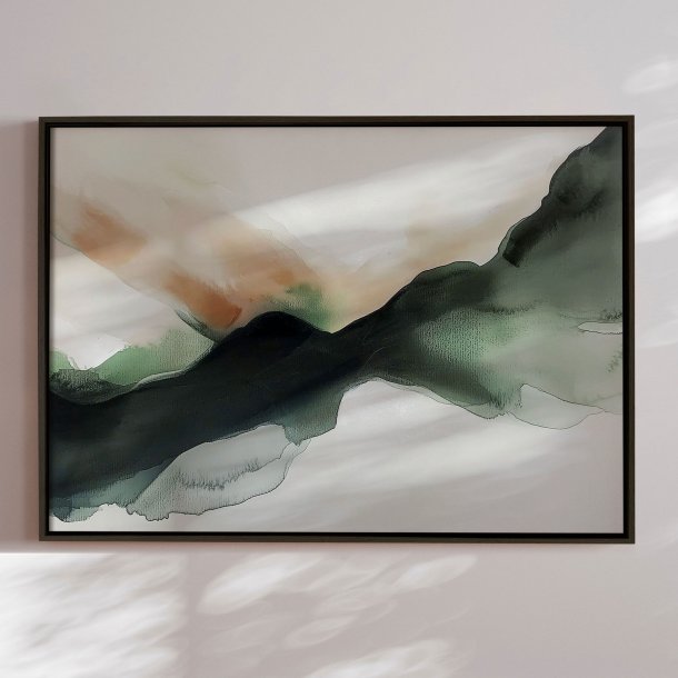 Handmade painting with black frame - Green Lagoon - Mixed media