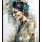 Handmade panting in frame - Abstract Lady