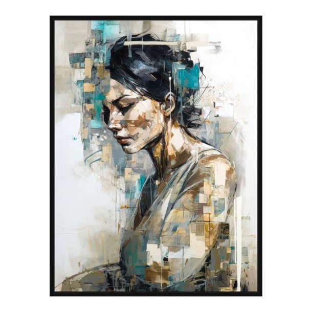 Handmade panting in frame - Abstract Lady