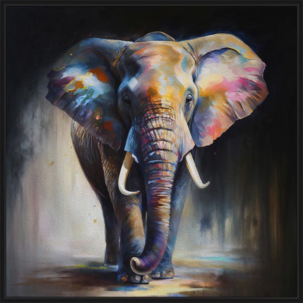 Handmade panting in frame - Colorful Elephant
