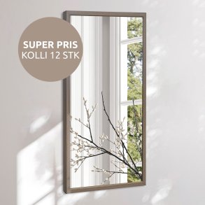 Aflangt spejl med bred gr trramme - Grey Oak