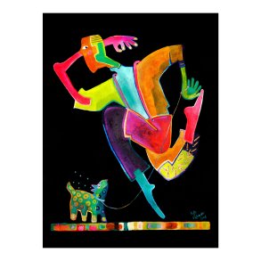 Canvas - Hoppende Mand Med Hund - Susse Volander