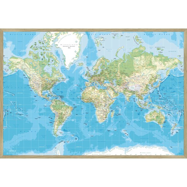 World map in oak frame - Classic - Pinboard
