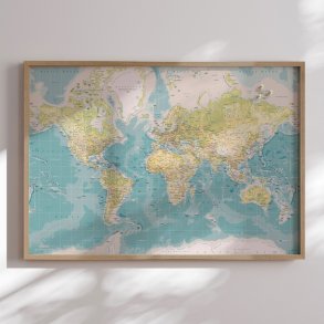 Verdenskort i egetrsramme - Retro - Opslagstavle