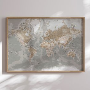 Verdenskort i egetrsramme - Grey - Opslagstavle