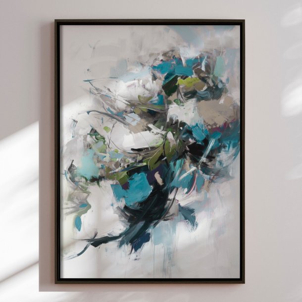 Handmade panting with frame - Blue Motion - Mixed media